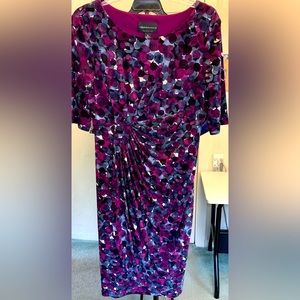 Connected Apparel elbow sleeve dress lined bodice multicolor pleated overlay